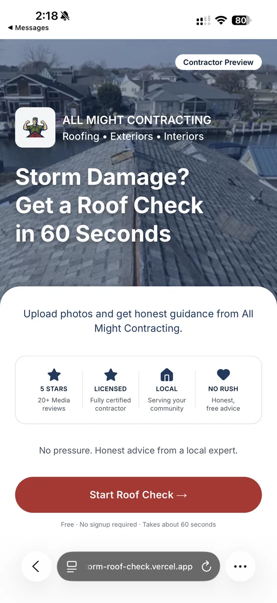 Storm Roof Check — get a roof check in 60 seconds